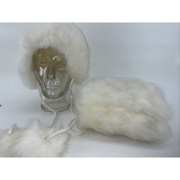 Unbranded Other - Vintage 1950/60s Child's White Rabbit Fur Hat & Muff set Wedding Christmas